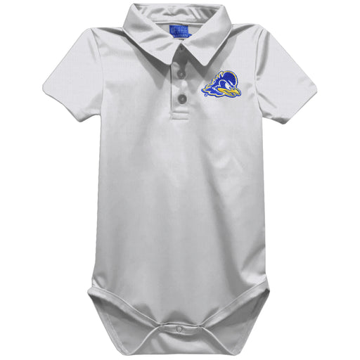 Delaware Blue Hens Embroidered White Solid Knit Boys Polo Bodysuit