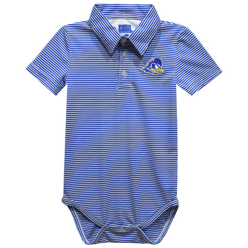 Delaware University Blue Hens Embroidered Royal Stripe Knit Polo Onesie