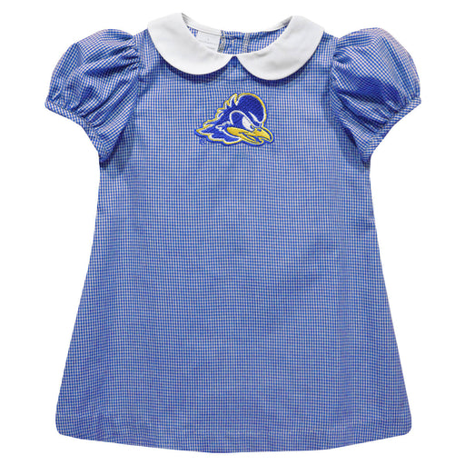Delaware Blue Hens Embroidered Royal Gingham Short Sleeve A Line Dress