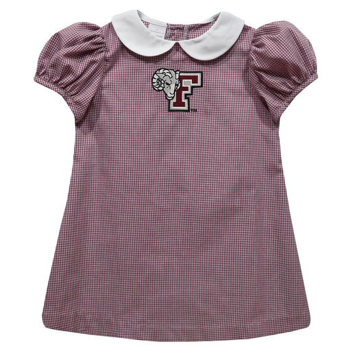 Fordham Rams Embroidered Maroon Gingham Short Sleeve A Line Dress