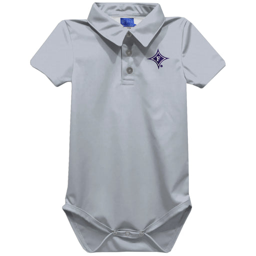 Furman Paladins Embroidered Gray Solid Knit Boys Polo Bodysuit