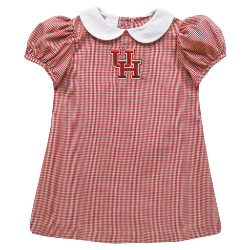 University of Houston Cougars Embroidered Red Cardinal Gingham Short Sleeve A Line Dress