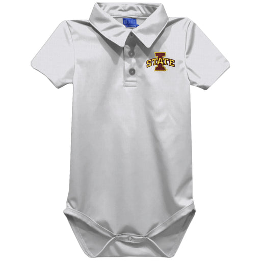 Iowa State Cyclones ISU Embroidered White Solid Knit Boys Polo Bodysuit
