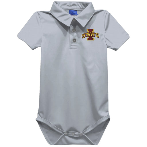 Iowa State Cyclones ISU Embroidered Gray Solid Knit Boys Polo Bodysuit
