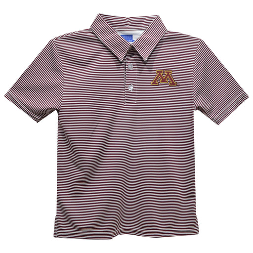 Minnesota Golden Gophers Embroidered Maroon Stripes Short Sleeve Polo Box Shirt