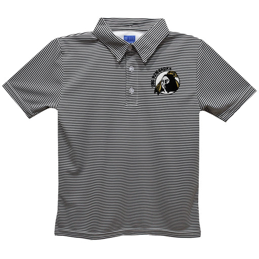 North Carolina at Pembroke Braves Embroidered Black Stripes Short Sleeve Polo Box Shirt