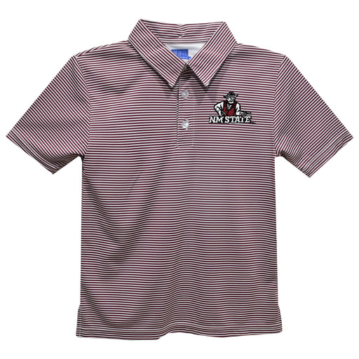 New Mexico State University Aggies, NMSU Aggies Embroidered Maroon Stripes Short Sleeve Polo Box Shirt