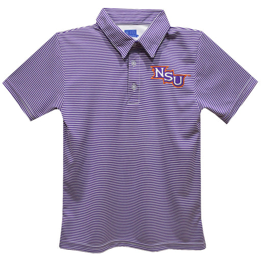 Northwestern State Demons Embroidered Purple Stripes Short Sleeve Polo Box Shirt