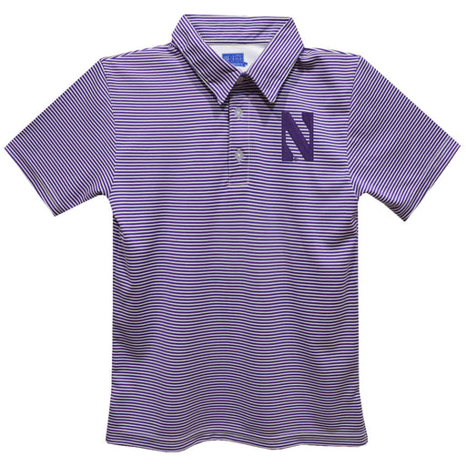 Northwestern University Wildcats Embroidered Purple Stripes Short Sleeve Polo Box Shirt