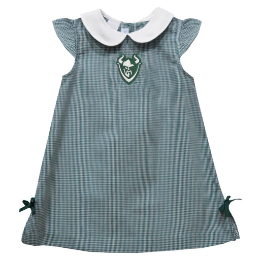 Portland State Vikings Embroidered Hunter Green Gingham A Line Dress
