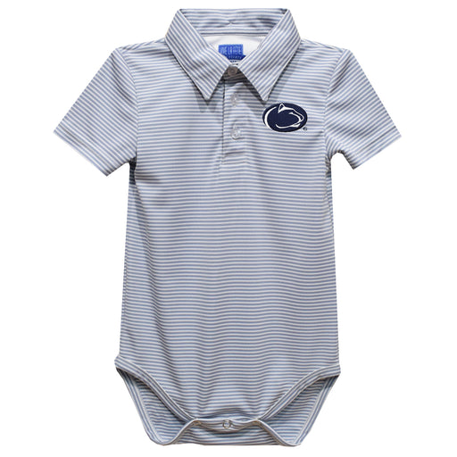 Penn State Nittany Lions Embroidered Gray Stripe Knit Boys Polo Bodysuit
