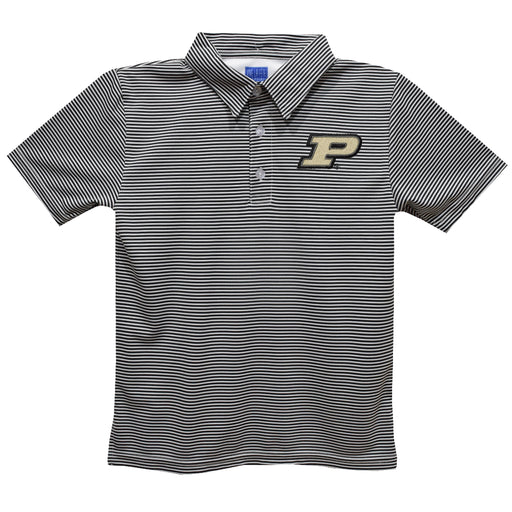 Purdue University Boilermakers Embroidered Black Stripes Short Sleeve Polo Box Shirt