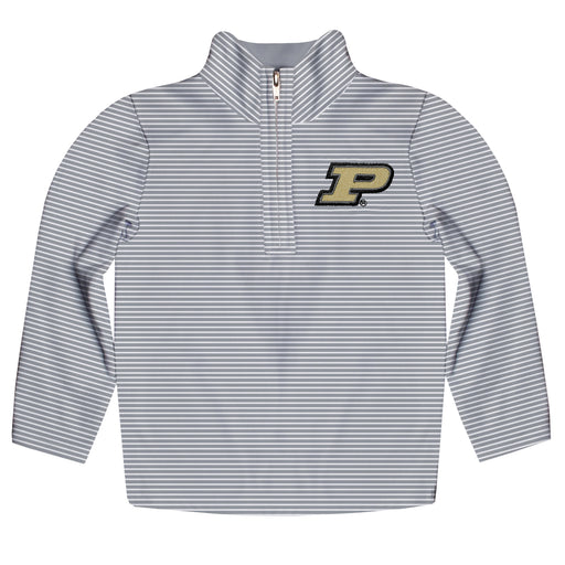 Purdue University Boilermakers Embroidered Womens Gray Stripes Quarter Zip Pullover