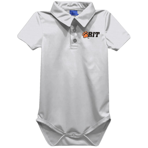 Rochester Institute of Technology Tigers, RIT Tigers Embroidered White Solid Knit Boys Polo Bodysuit