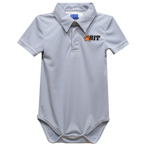 Rochester Institute of Technology Tigers, RIT Tigers Embroidered Gray Stripe Knit Boys Polo Bodysuit