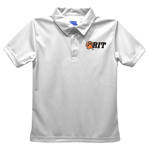 Rochester Institute of Technology Tigers, RIT Tigers Embroidered White Short Sleeve Polo Box Shirt