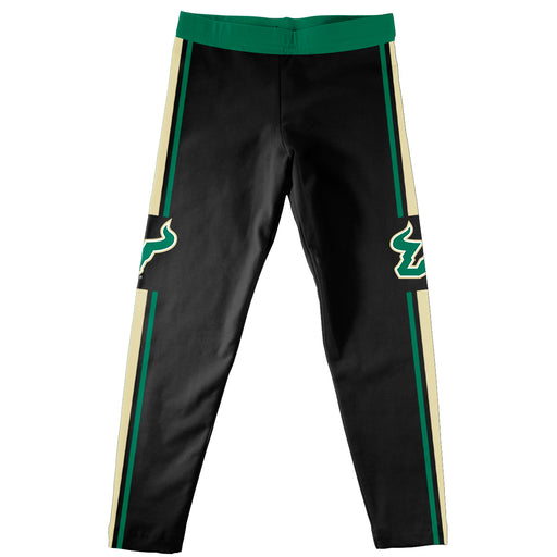 South Florida Bulls USF Vive La Fete Girls Game Day Black with Green Stripes Leggings Tights