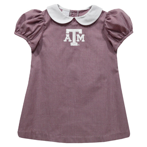Texas A&M Aggies Embroidered Maroon Gingham Short Sleeve A Line Dress
