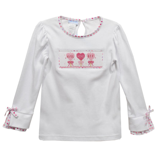 Valentines Smocked White Knit Long Sleeve Girls Blouse With Rib Cuffs - Vive La Fête - Online Apparel Store