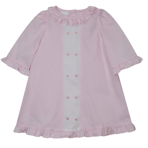 Pink Polka Dots Embroidered Light Pink Pique A Line Dress Three Quarter Sleeve