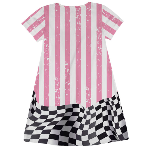 WOO Officially Licensed by Vive La Fete Checkered Pink Stripes A-Line Dress - Vive La Fête - Online Apparel Store