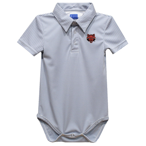 Arkansas State Red Wolves Embroidered Gray Stripe Knit Polo Onesie