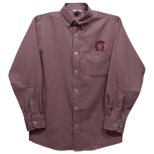 UA Little Rock Trojans UALR Embroidered Maroon Gingham Long Sleeve Button Down