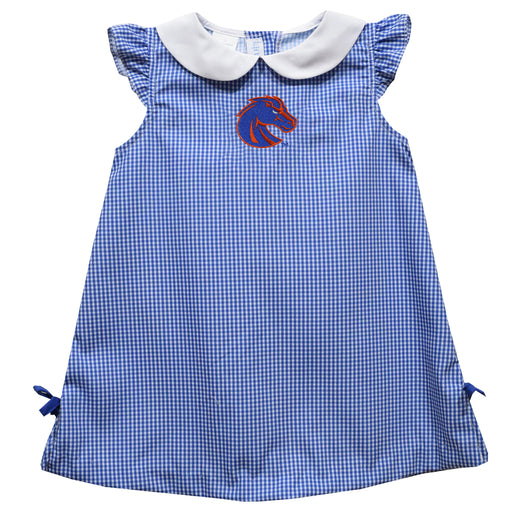 Boise State University Broncos Embroidered Royal Gingham A Line Dress