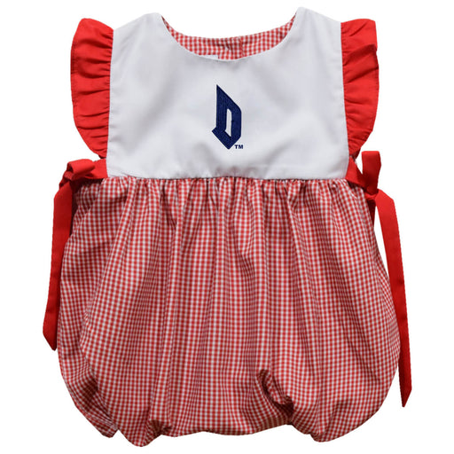 Duquesne Dukes Embroidered Red Cardinal Gingham Short Sleeve Girls Bubble