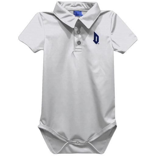 Duquesne Dukes Embroidered White Solid Knit Polo Onesie