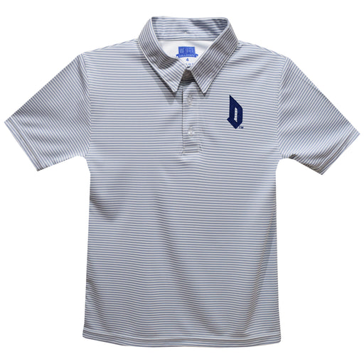 Duquesne Dukes Embroidered Gray Stripes Short Sleeve Polo Box Shirt