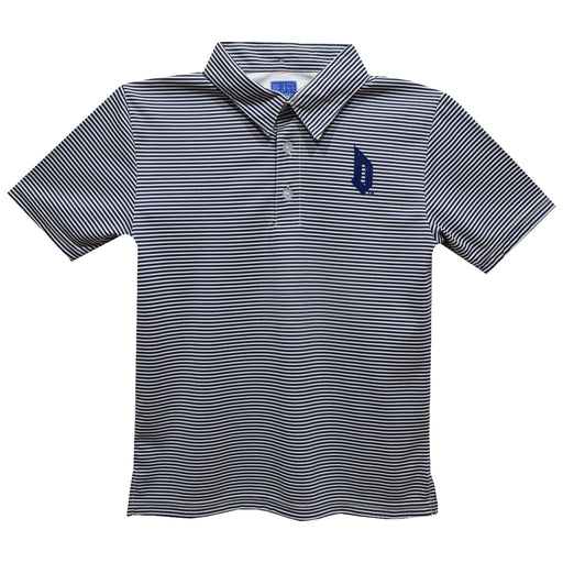 Duquesne Dukes Embroidered Navy Stripes Short Sleeve Polo Box Shirt