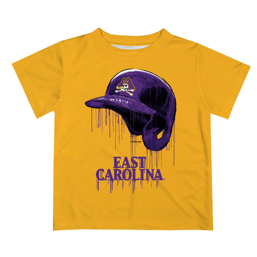 East Carolina Pirates Original Dripping Baseball Helmet Gold T-Shirt by Vive La Fete