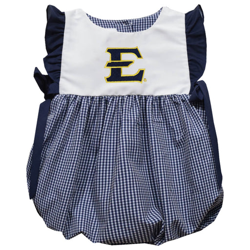 East Tennessee Buccaneers Embroidered Navy Gingham Short Sleeve Girls Bubble