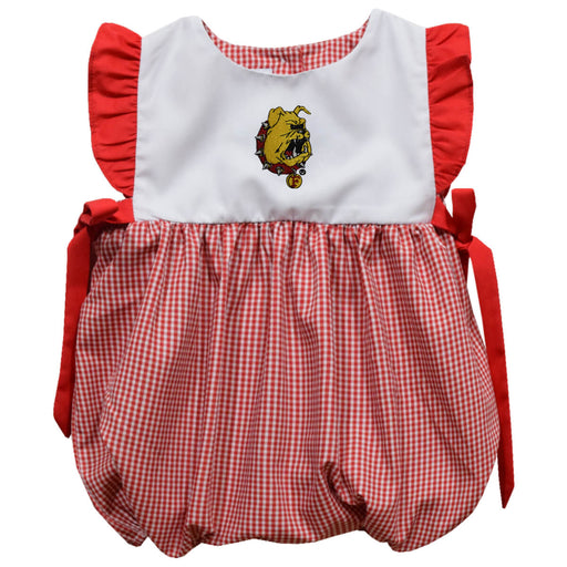 Ferris State University Bulldogs Embroidered Red Cardinal Gingham Short Sleeve Girls Bubble