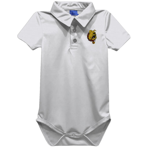 Ferris State University Bulldogs Embroidered White Solid Knit Polo Onesie