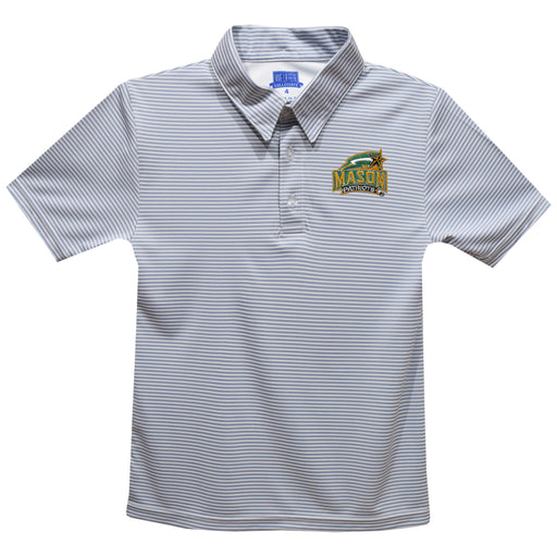 George Mason Patriots Embroidered Gray Stripes Short Sleeve Polo Box Shirt