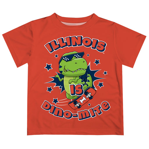 Illinois Fighting Illini Vive La Fete Dino-Mite Boys Game Day Orange Short Sleeve Tee