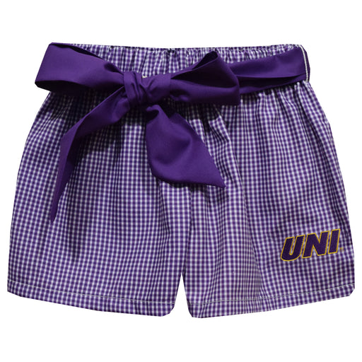 Northern Iowa Panthers Embroidered Purple Gingham Girls Short with Sash