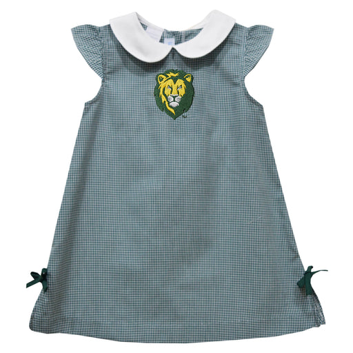 Southeastern Louisiana Lions Embroidered Hunter Green Gingham A Line Dress