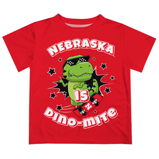 University of Nebraska Huskers Vive La Fete Dino-Mite Boys Game Day Red Short Sleeve Tee