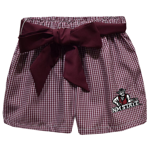 New Mexico State University Aggies, NMSU Aggies Embroidered Maroon Gingham Girls Short with Sash