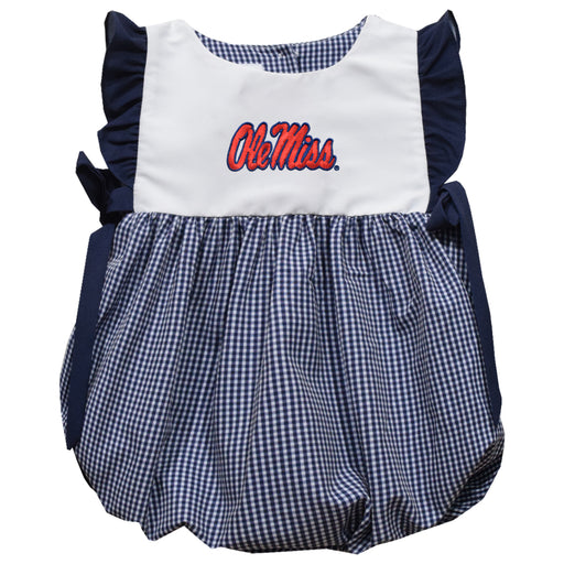 Ole Miss Rebels Embroidered Navy Gingham Girls Bubble