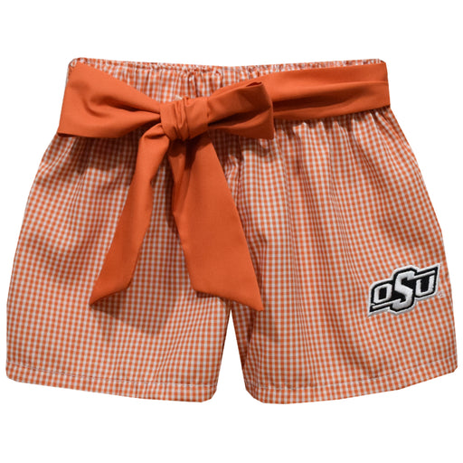 OSU Cowboys Embroidered Orange Gingham Girls Short with Sash