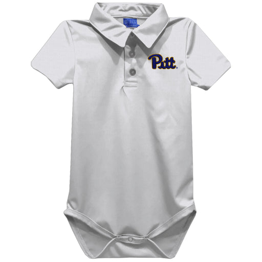 Pittsburgh Panthers UP Embroidered White Solid Knit Polo Onesie