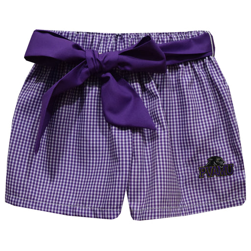 Prairie View AM University Panthers PVAMU Embroidered Purple Gingham Girls Short with Sash