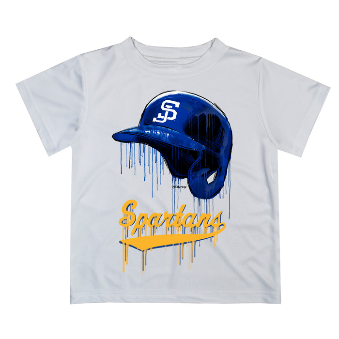 San Jose State Spartans Original Dripping Baseball Helmet White T-Shirt by Vive La Fete