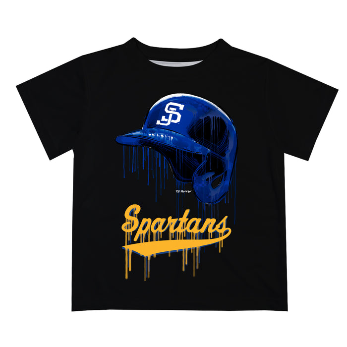 San Jose State Spartans Original Dripping Baseball Helmet Black T-Shirt by Vive La Fete