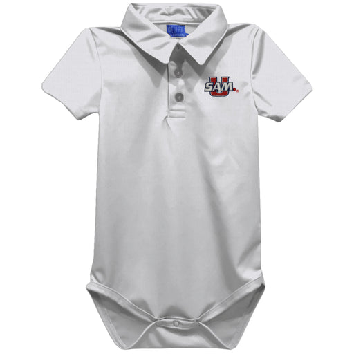 Samford University Bulldogs Embroidered White Solid Knit Polo Onesie