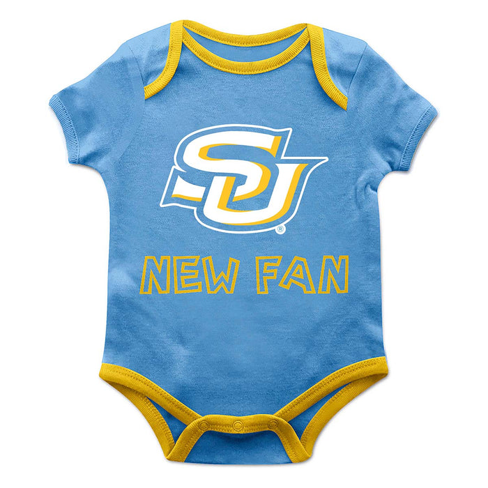 Southern Jaguars Vive La Fete Infant Game Day Blue Short Sleeve Onesie New Fan Logo and Mascot Bodysuit